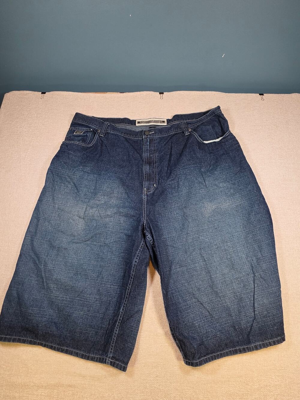 Enyce Men Size 48 Blue Denim Shorts Jorts Baggy Y2K Hip Hop Wide Leg Cross Hatch